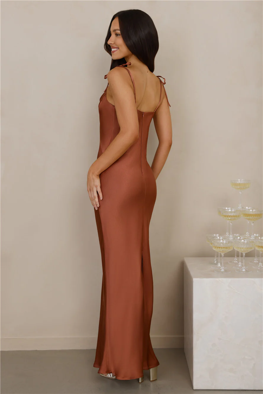The Penelope Cowl Satin Maxi Dress Copper