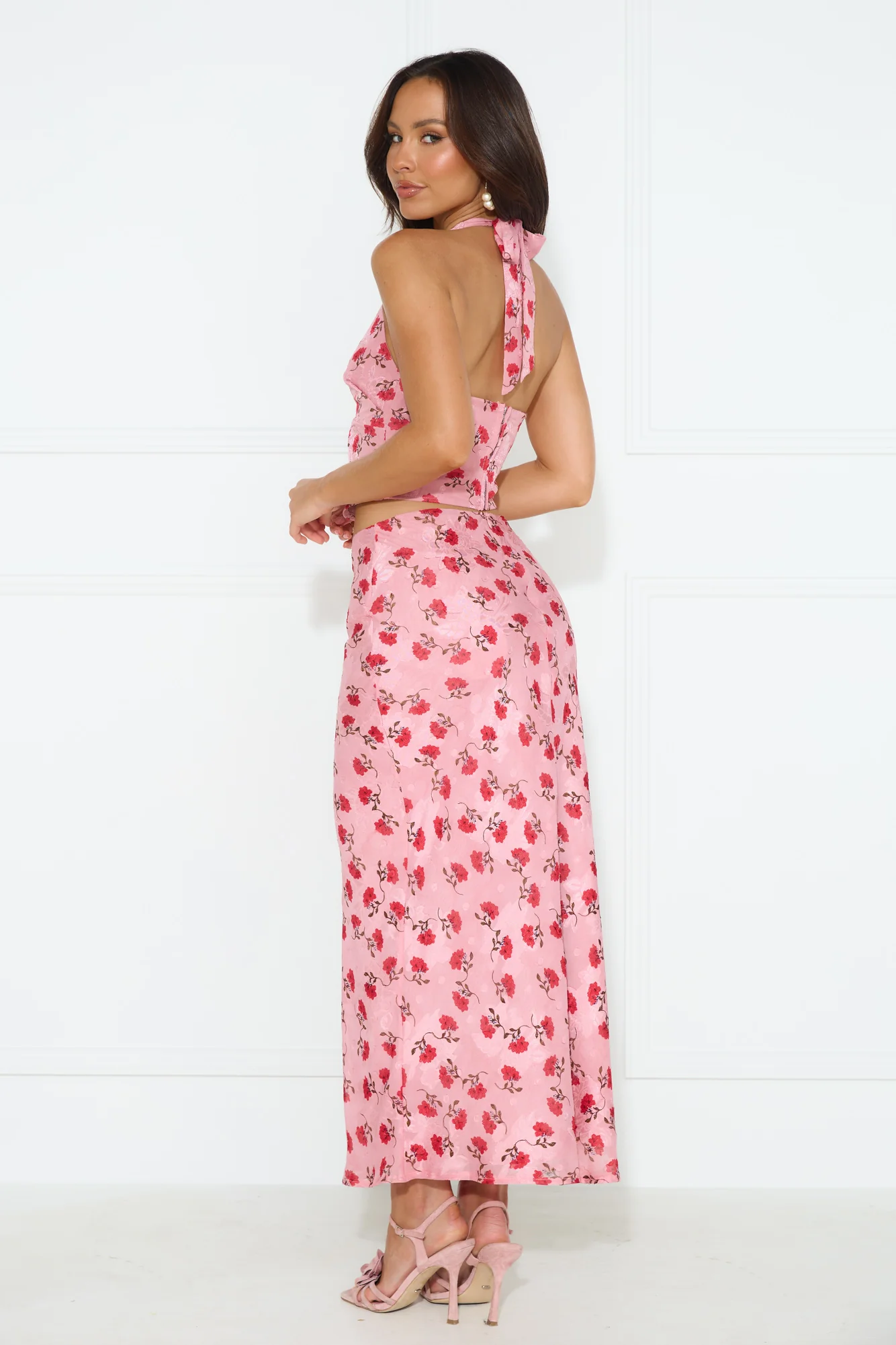 Valentine's Date Halter Crop Top Pink