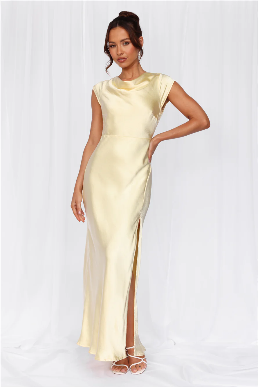 The Valentina Cap Sleeve Satin Maxi Dress Yellow