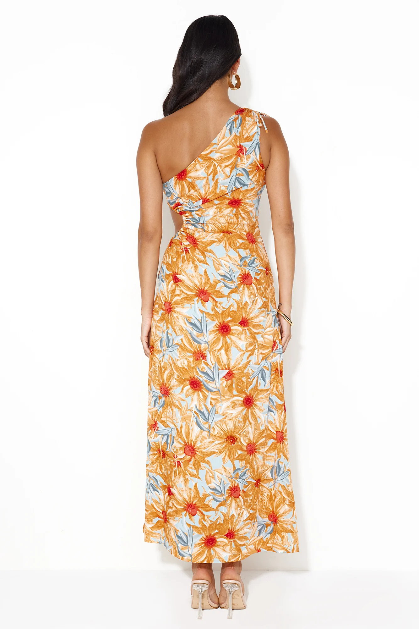 Ticket Anywhere One Shoulder Maxi Dress Orange