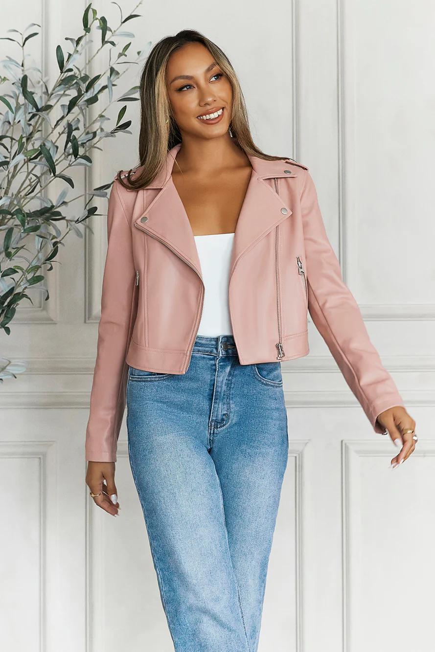 Valley Escape Faux Leather Jacket Pink