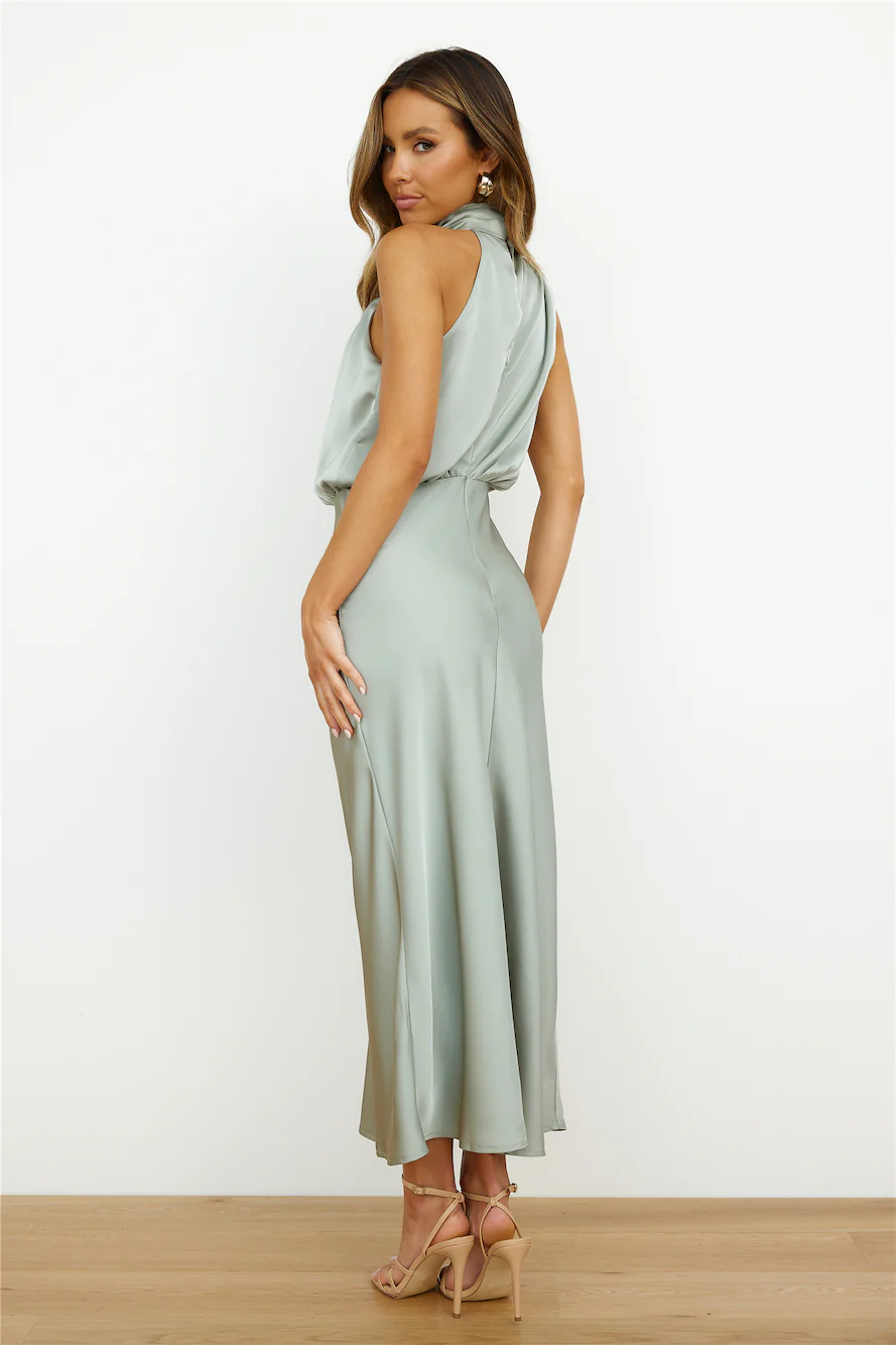 Switch Over Satin Maxi Dress Sage