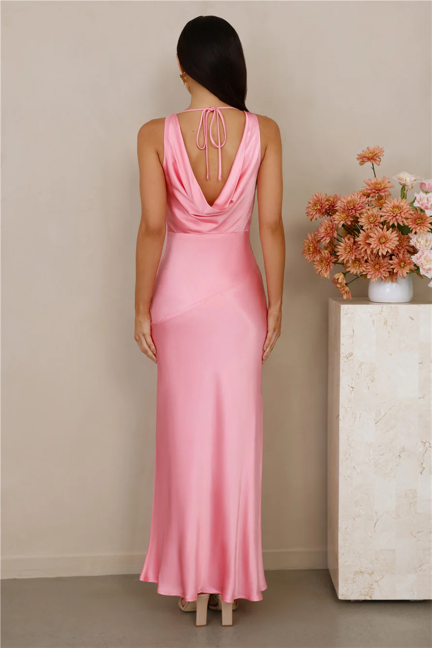 The Loretta Cowl Satin Maxi Dress Candy