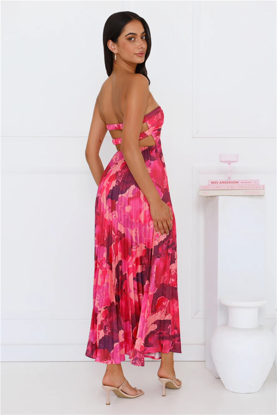 Swirly Strapless Maxi Dress Pink