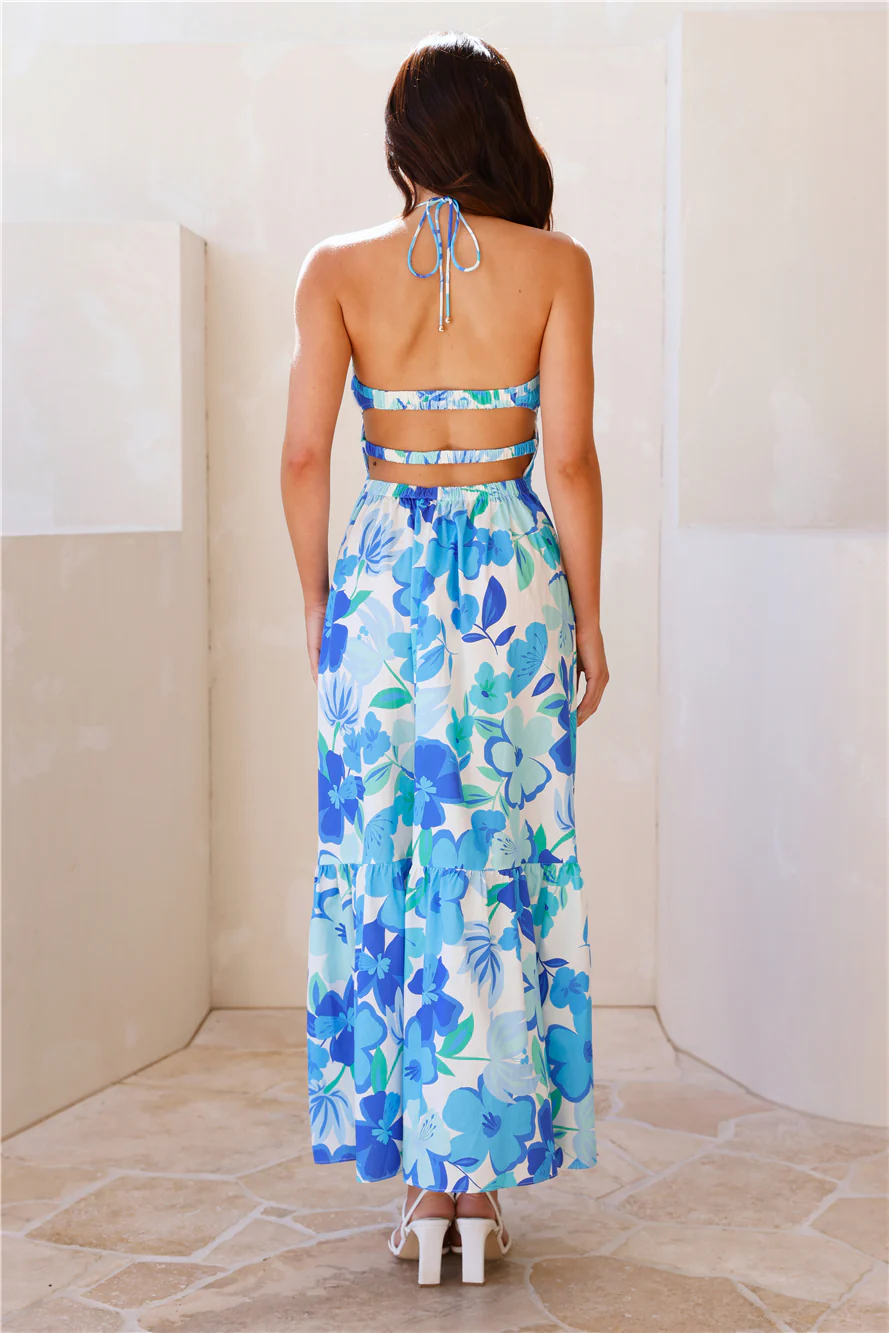 Surfside Escape Halter Maxi Dress Blue