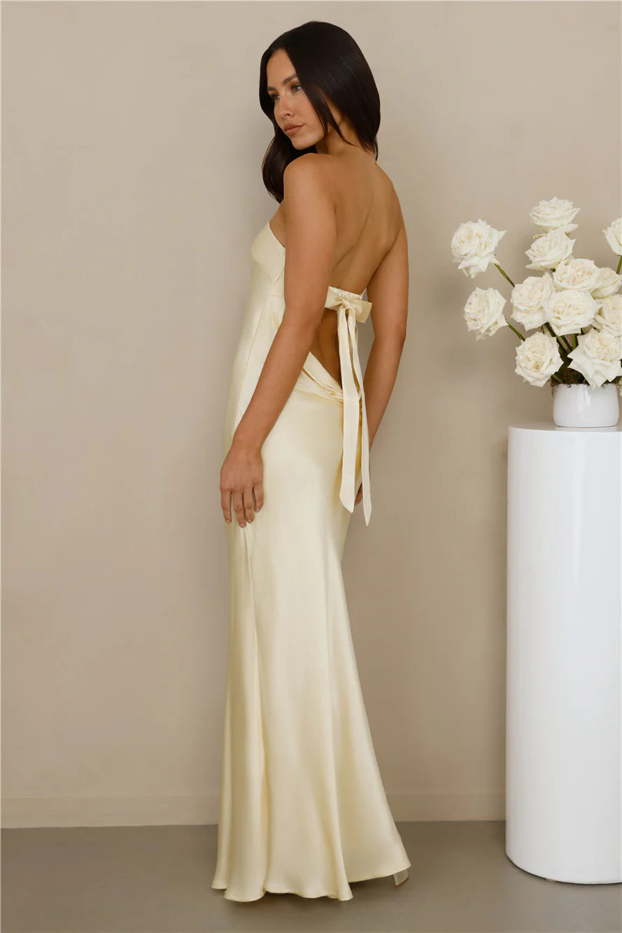 The Felicity Strapless Satin Maxi Dress Yellow