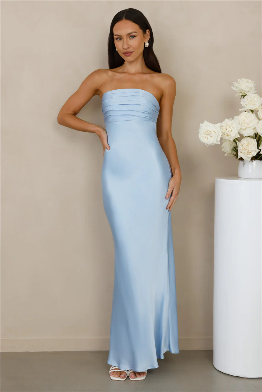 The Seraphina Strapless Satin Maxi Dress Blue