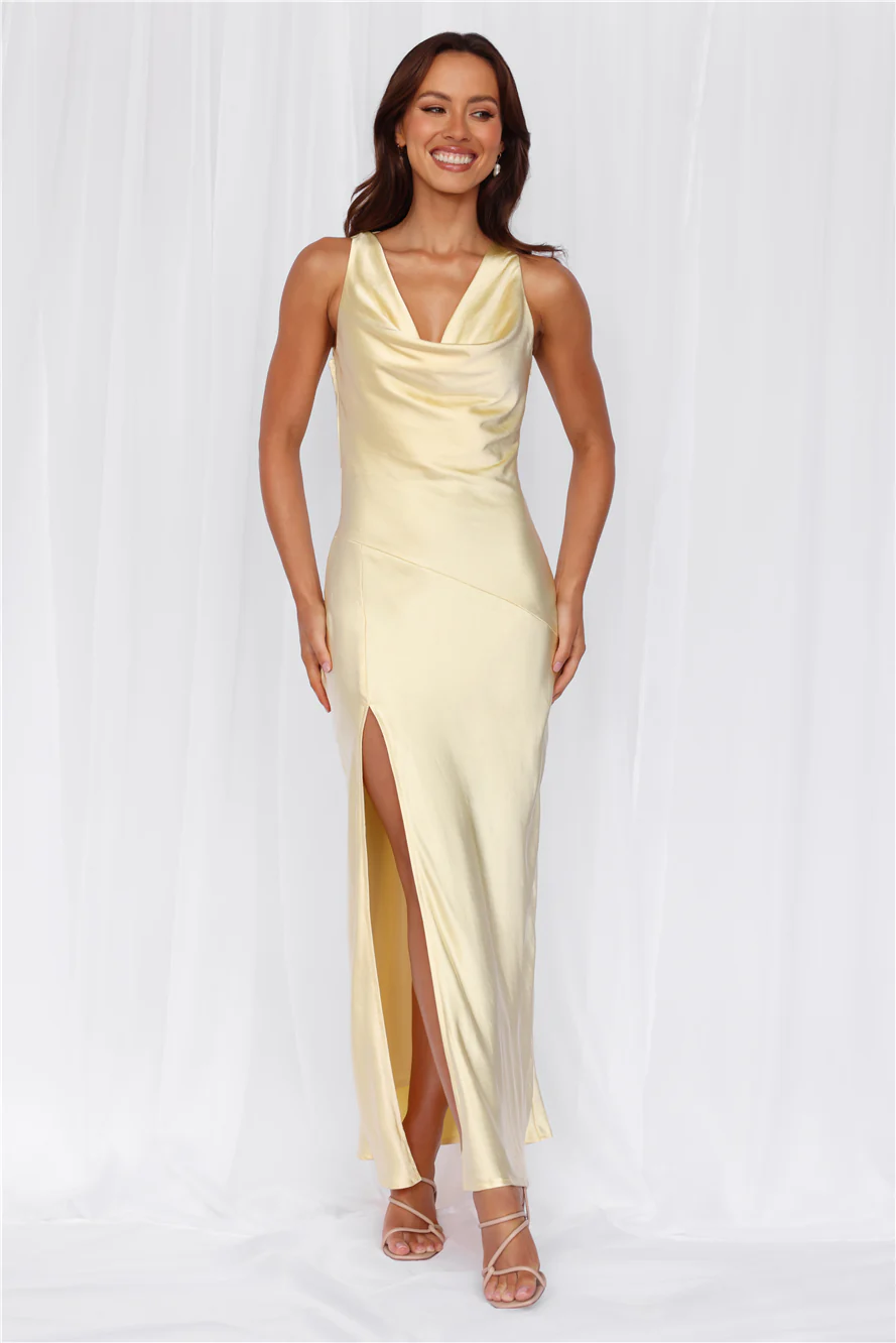 The Loretta Cowl Satin Maxi Dress Yellow