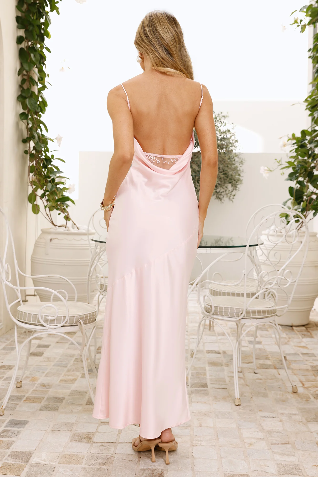 Twilight Lustre Satin Maxi Dress Pink