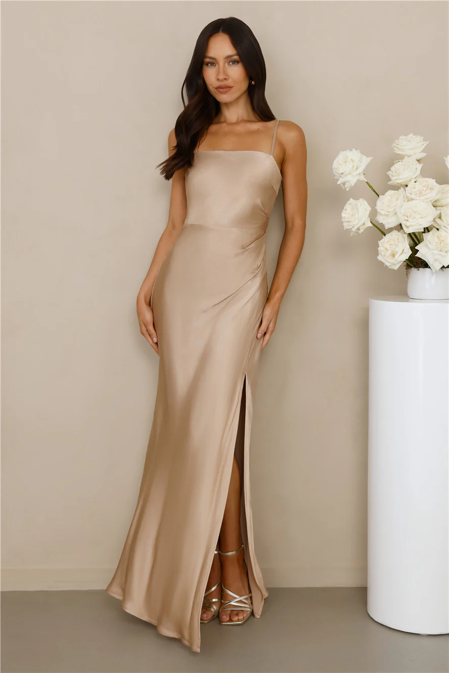 The Violetta Satin Maxi Dress Champagne