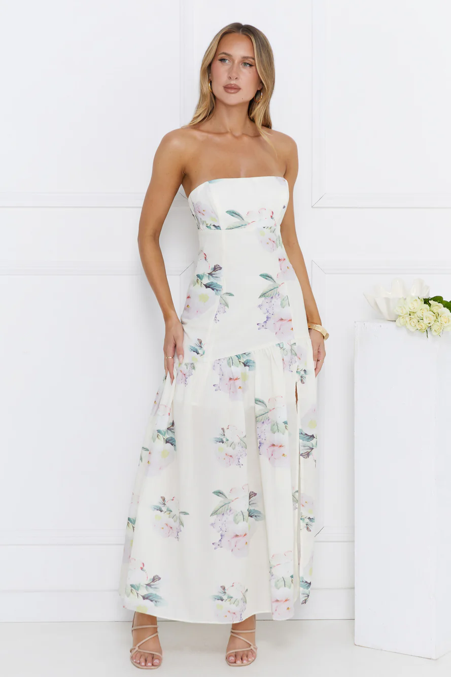 Sunset Whispers Strapless Maxi Dress Cream