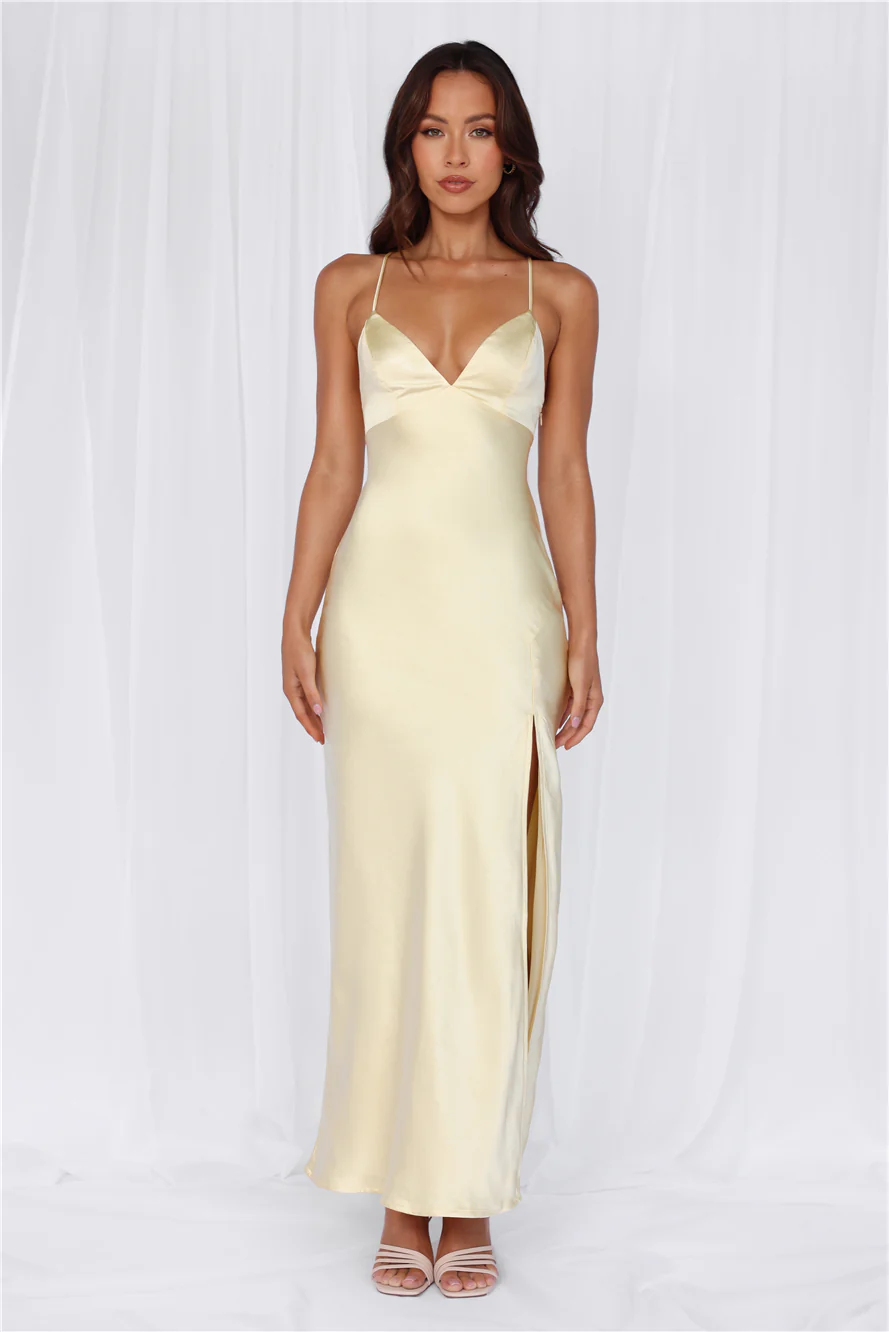 The Sophia Satin Maxi Dress Yellow