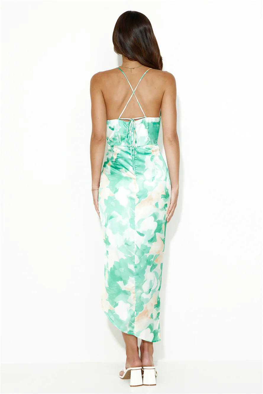 The One For You Satin Midi Dress Green