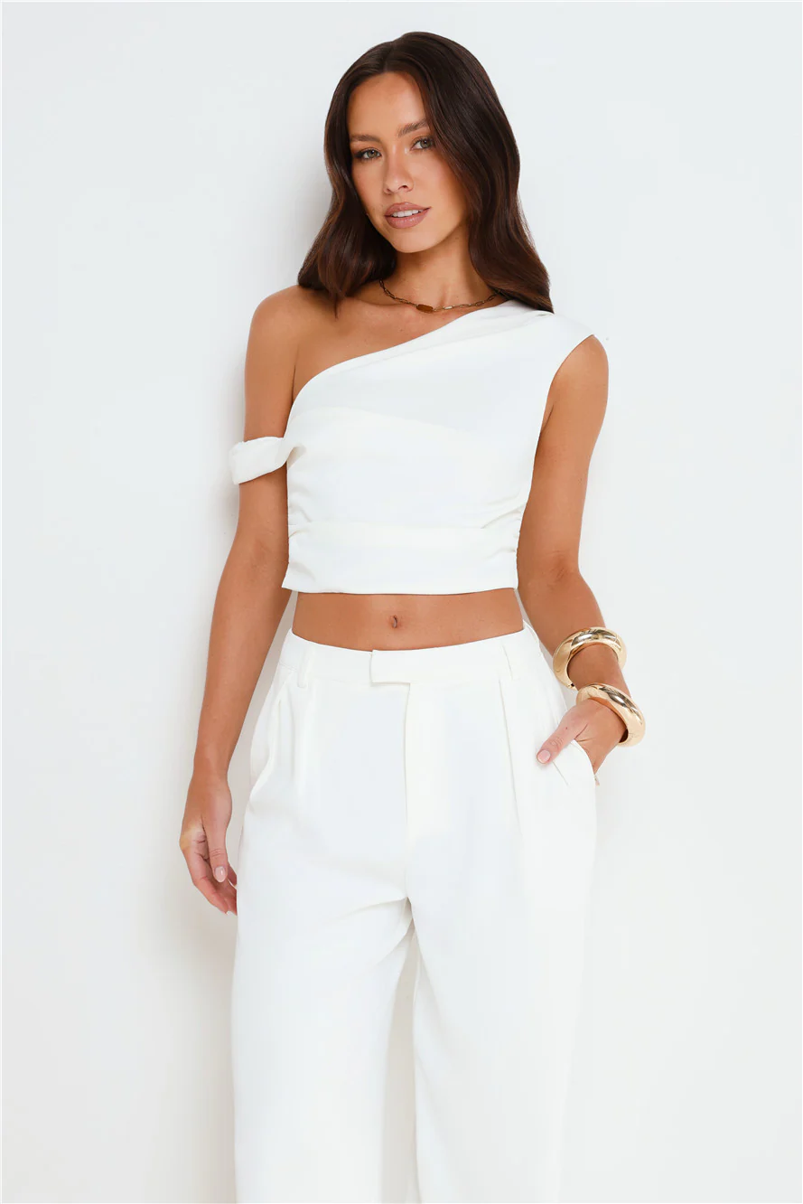 The Edit Tailored Off Shoulder Crop Top White