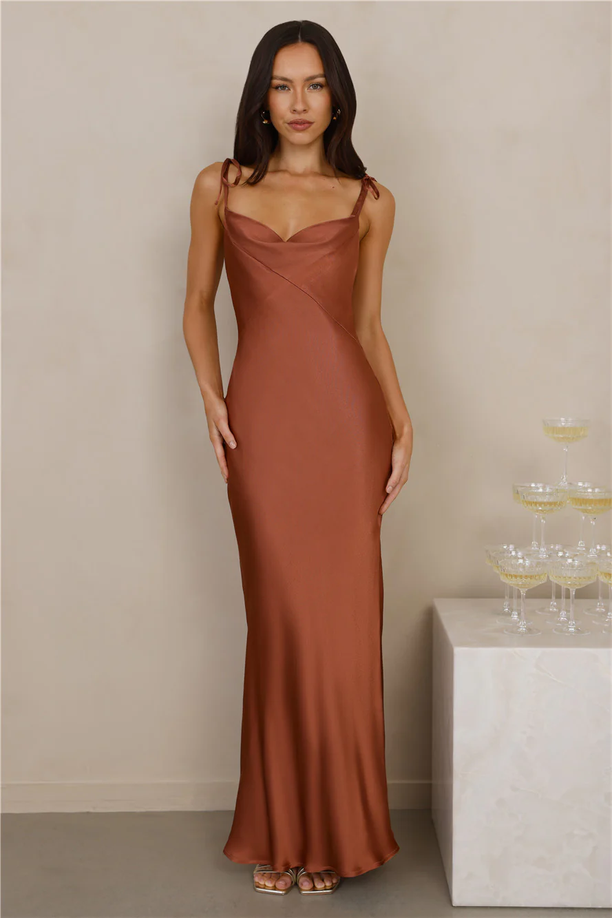 The Penelope Cowl Satin Maxi Dress Copper