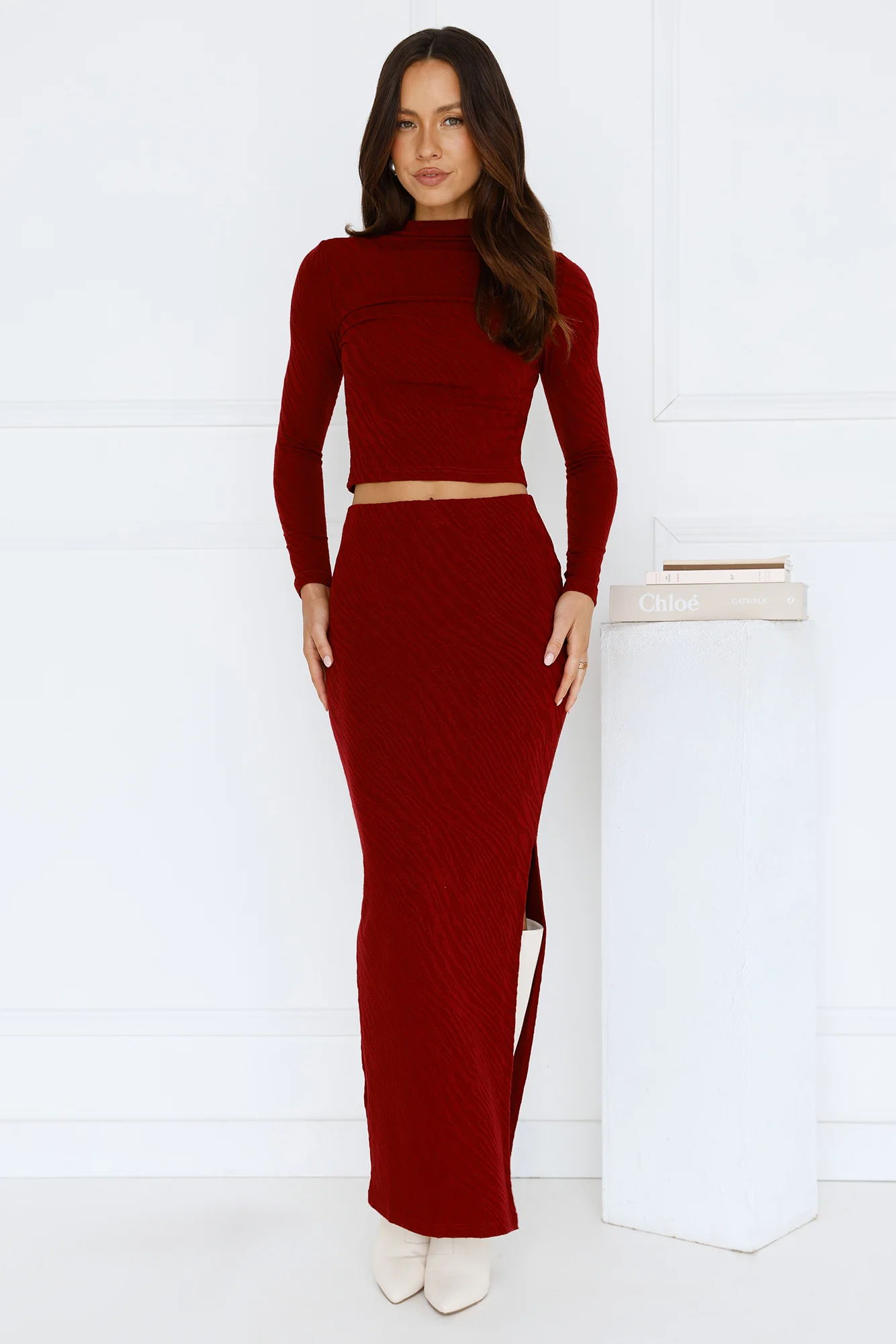 Velvet Whispers Maxi Skirt Wine