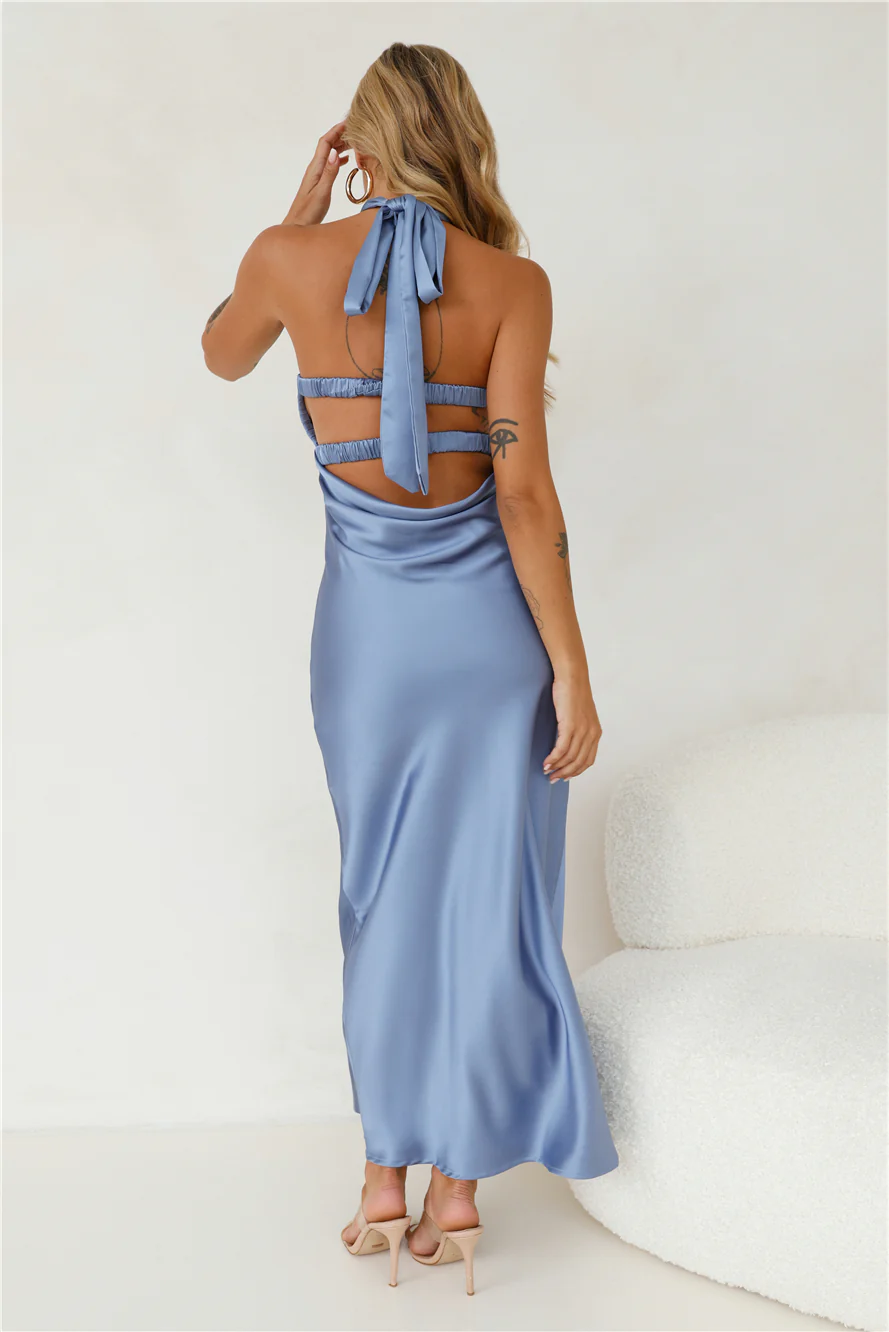 Trend Lover Satin Maxi Dress Blue