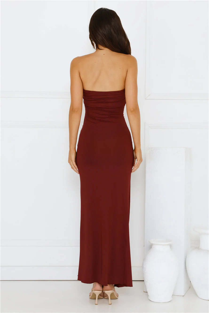 Sunshine Shuffle Strapless Maxi Dress Burgundy
