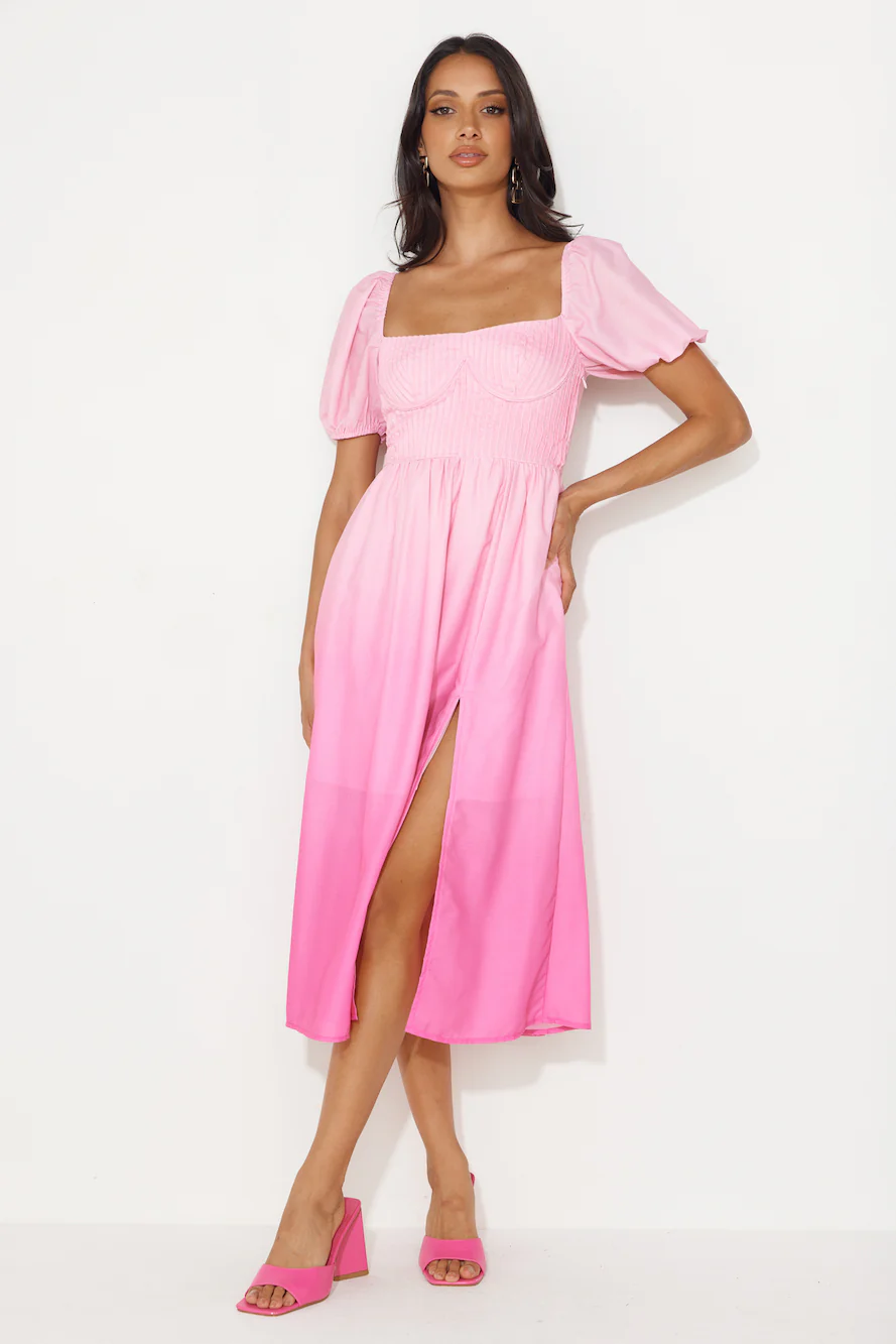 Swish This Way Midi Dress Pink