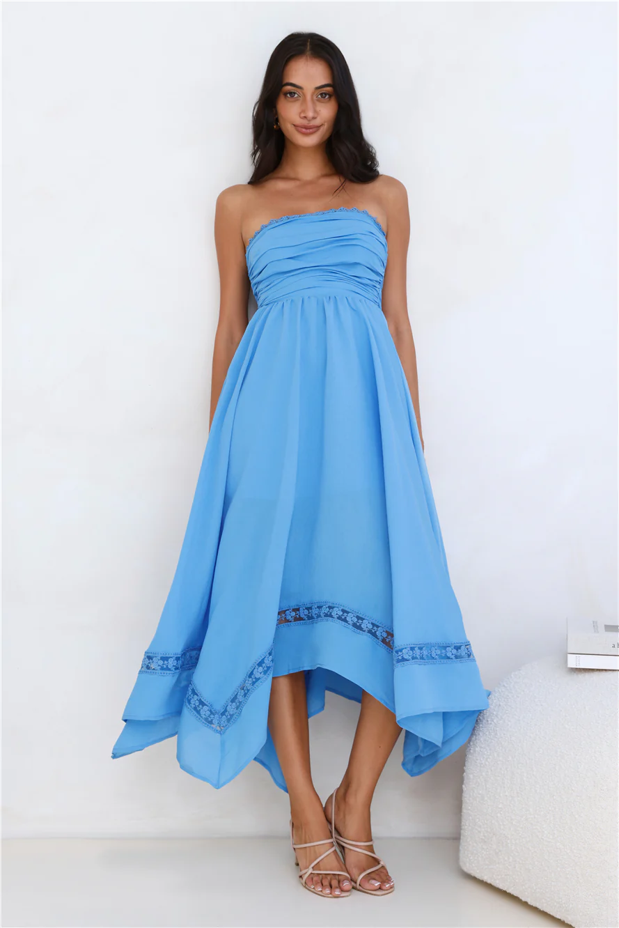 Visit The Moon Strapless Midi Dress Blue