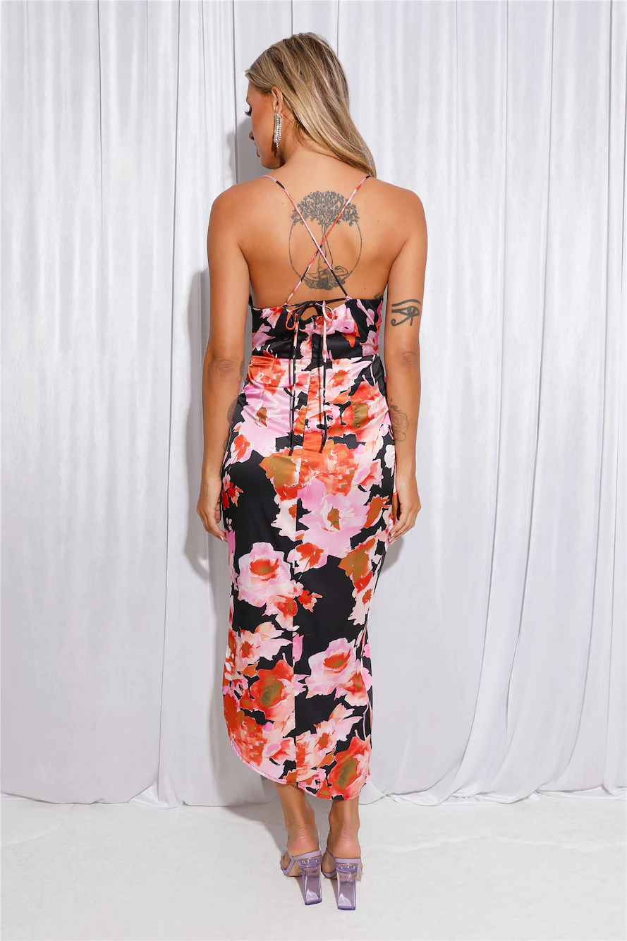 The One For Me Satin Midi Dress Black