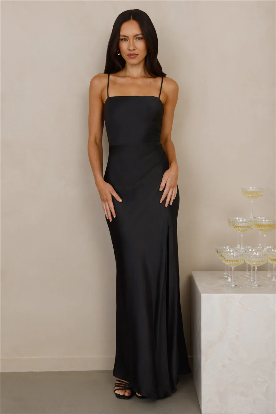 The Violetta Satin Maxi Dress Black