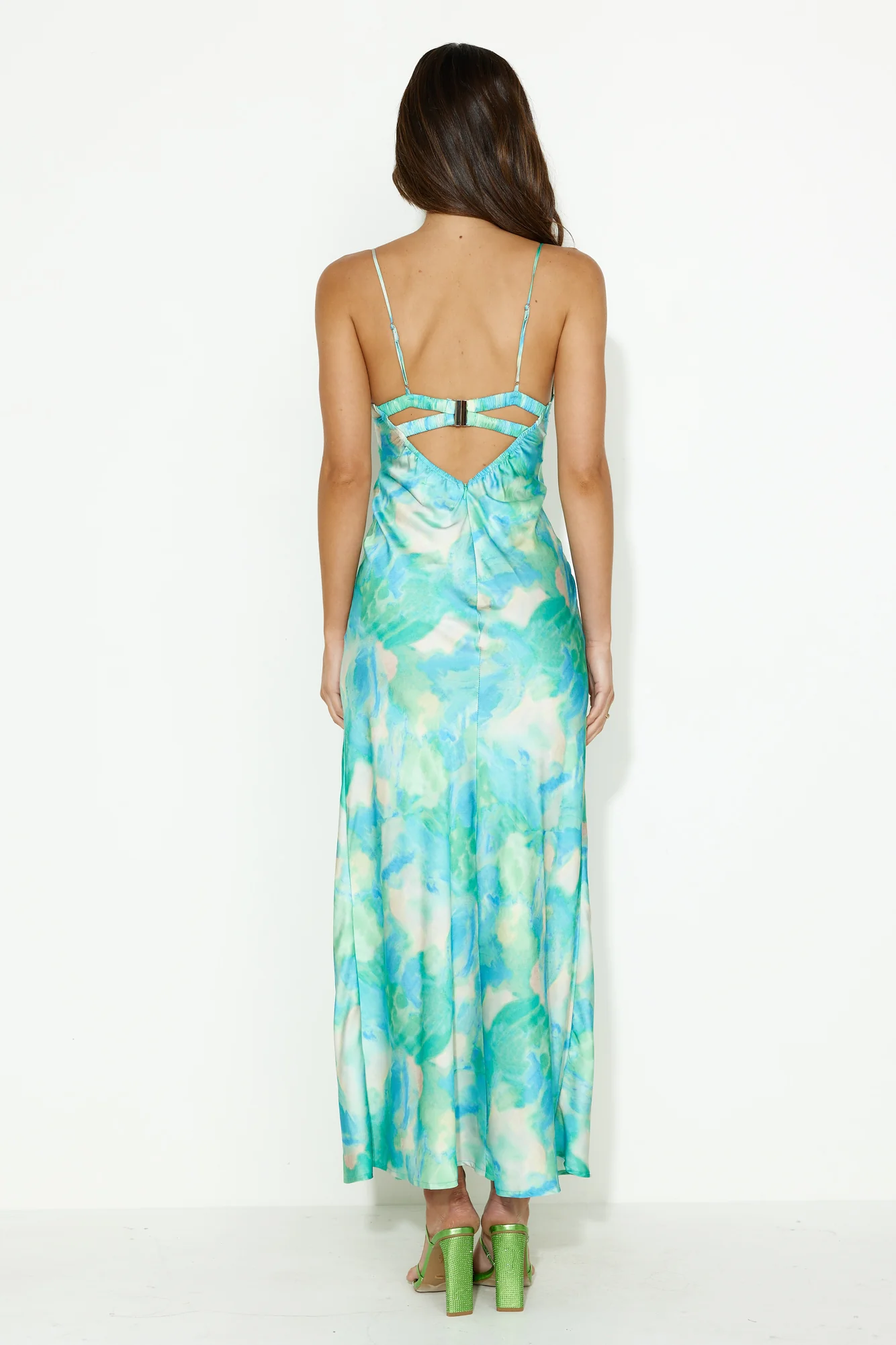 Titles Of You Satin Maxi Dress Green