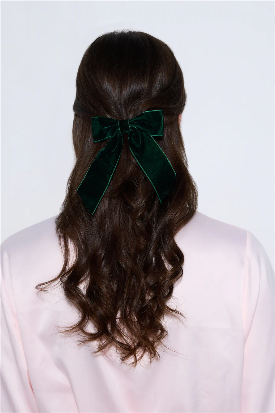 Velvet Bow Hair Clip Green