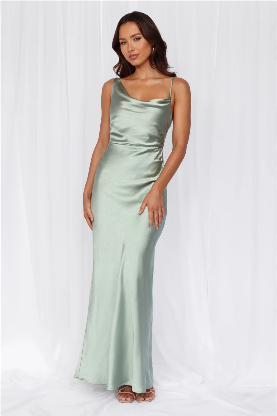 The Madeline Cowl Satin Maxi Dress Sage