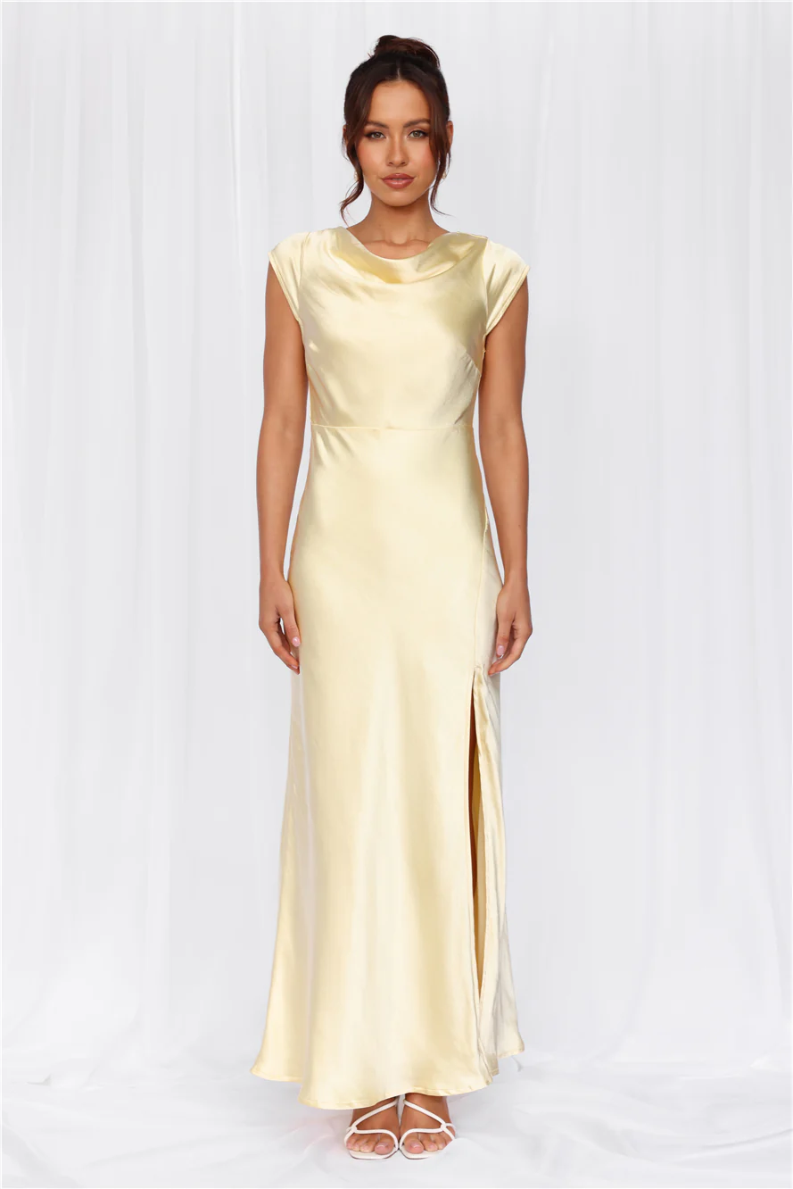 The Valentina Cap Sleeve Satin Maxi Dress Yellow