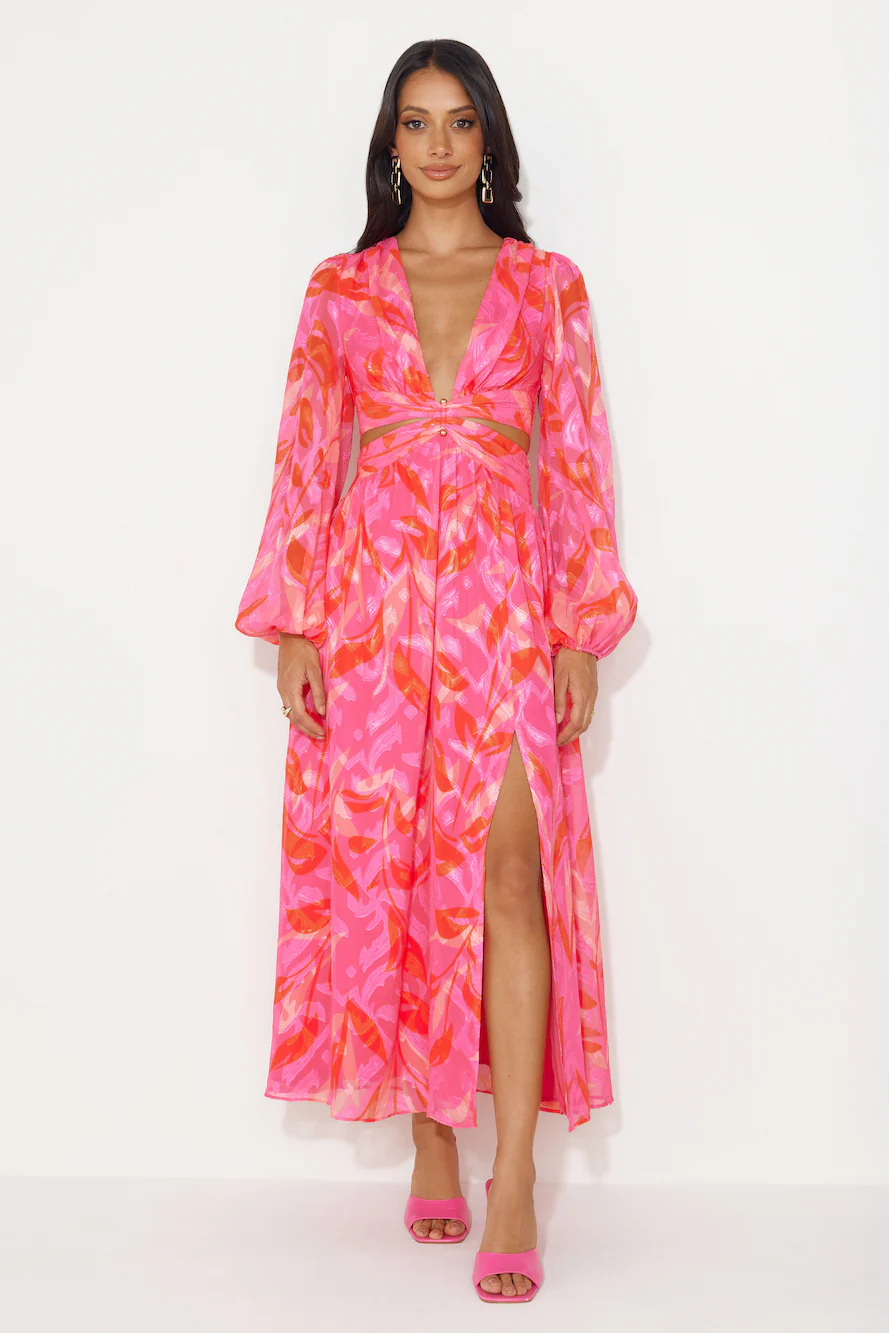 Season Vibrance Long Sleeve Maxi Dress Pink