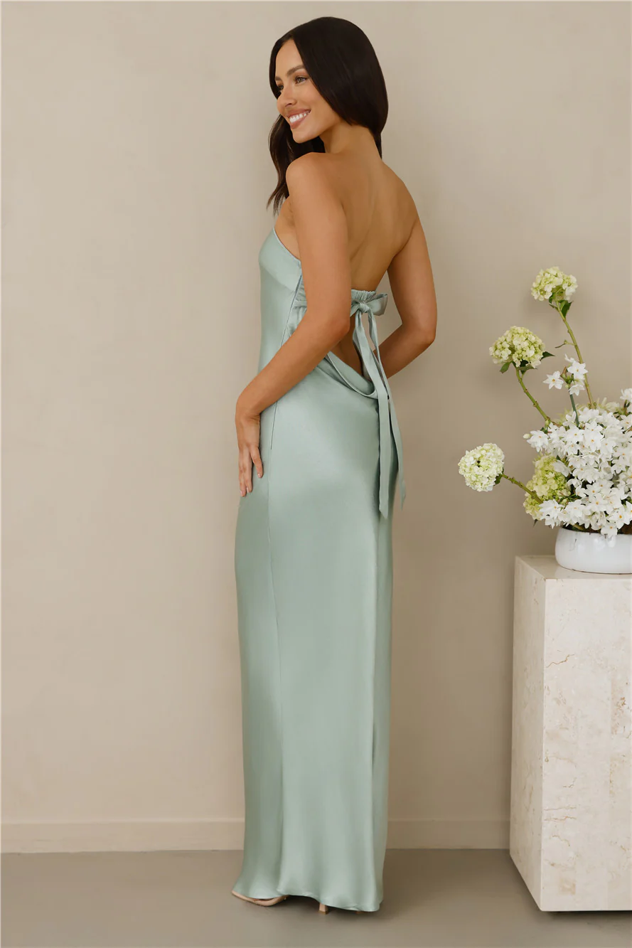 The Felicity Strapless Satin Maxi Dress Sage