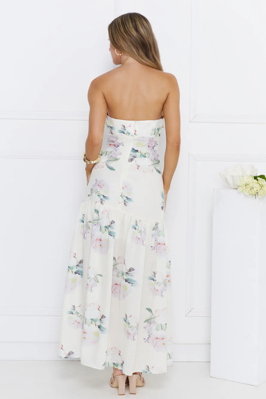 Sunset Whispers Strapless Maxi Dress Cream