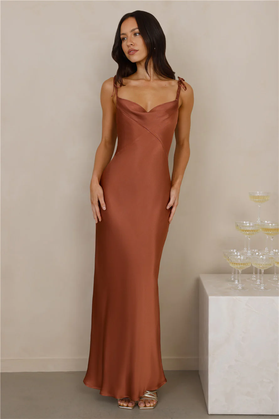 The Penelope Cowl Satin Maxi Dress Copper