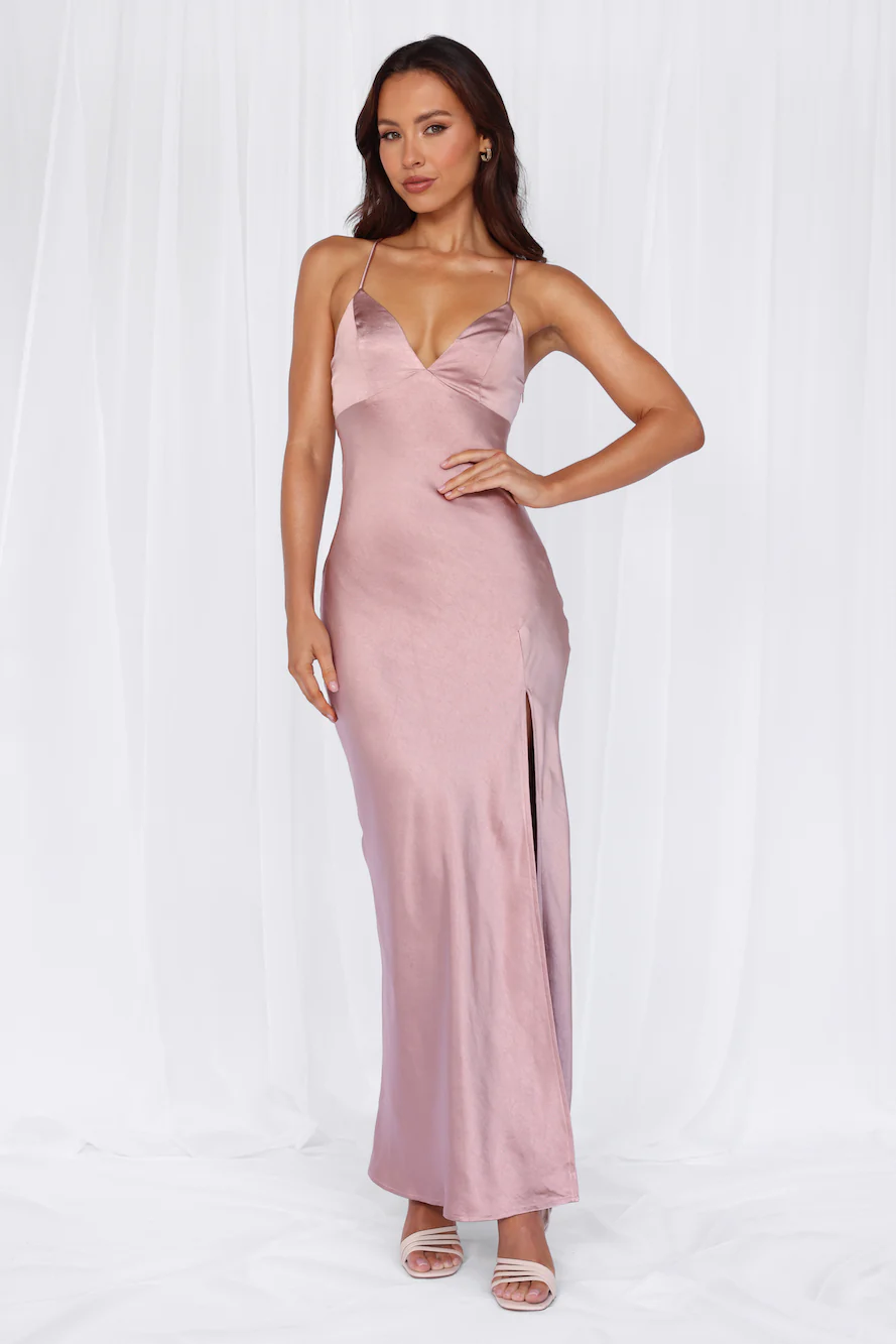 The Sophia Satin Maxi Dress Dusty Pink