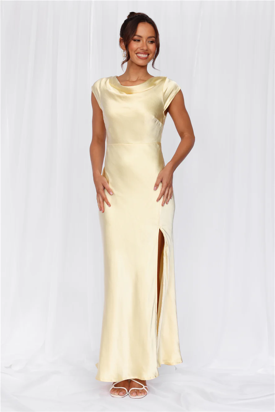 The Valentina Cap Sleeve Satin Maxi Dress Yellow