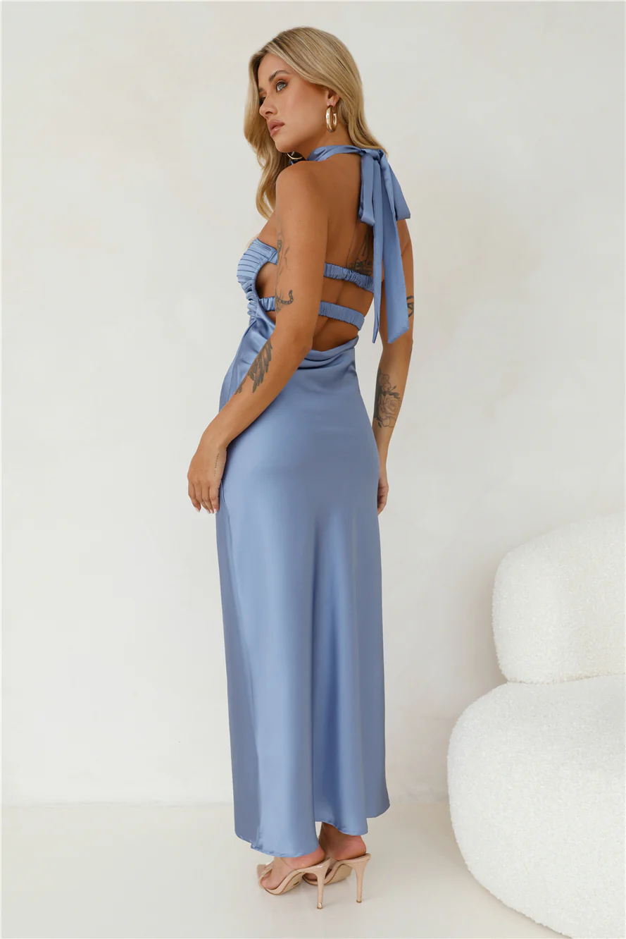 Trend Lover Satin Maxi Dress Blue