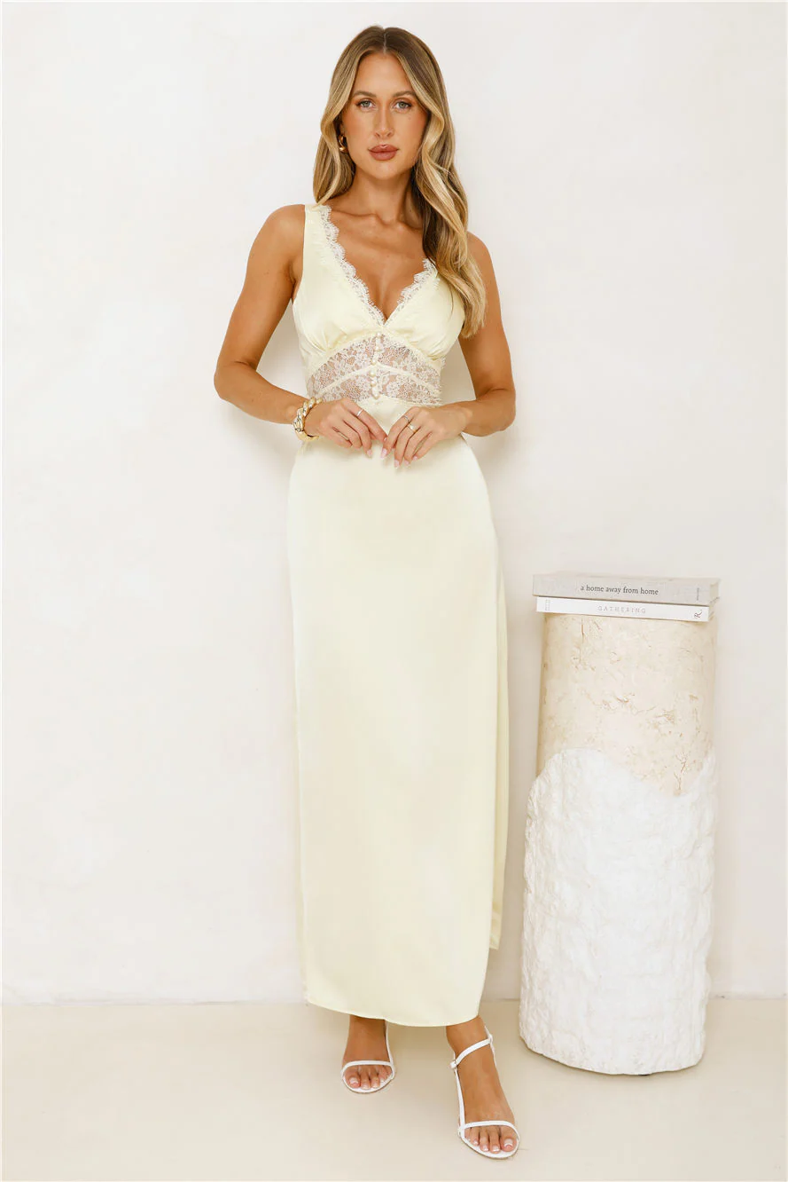 Softly In Season Satin Maxi Dress Yellow