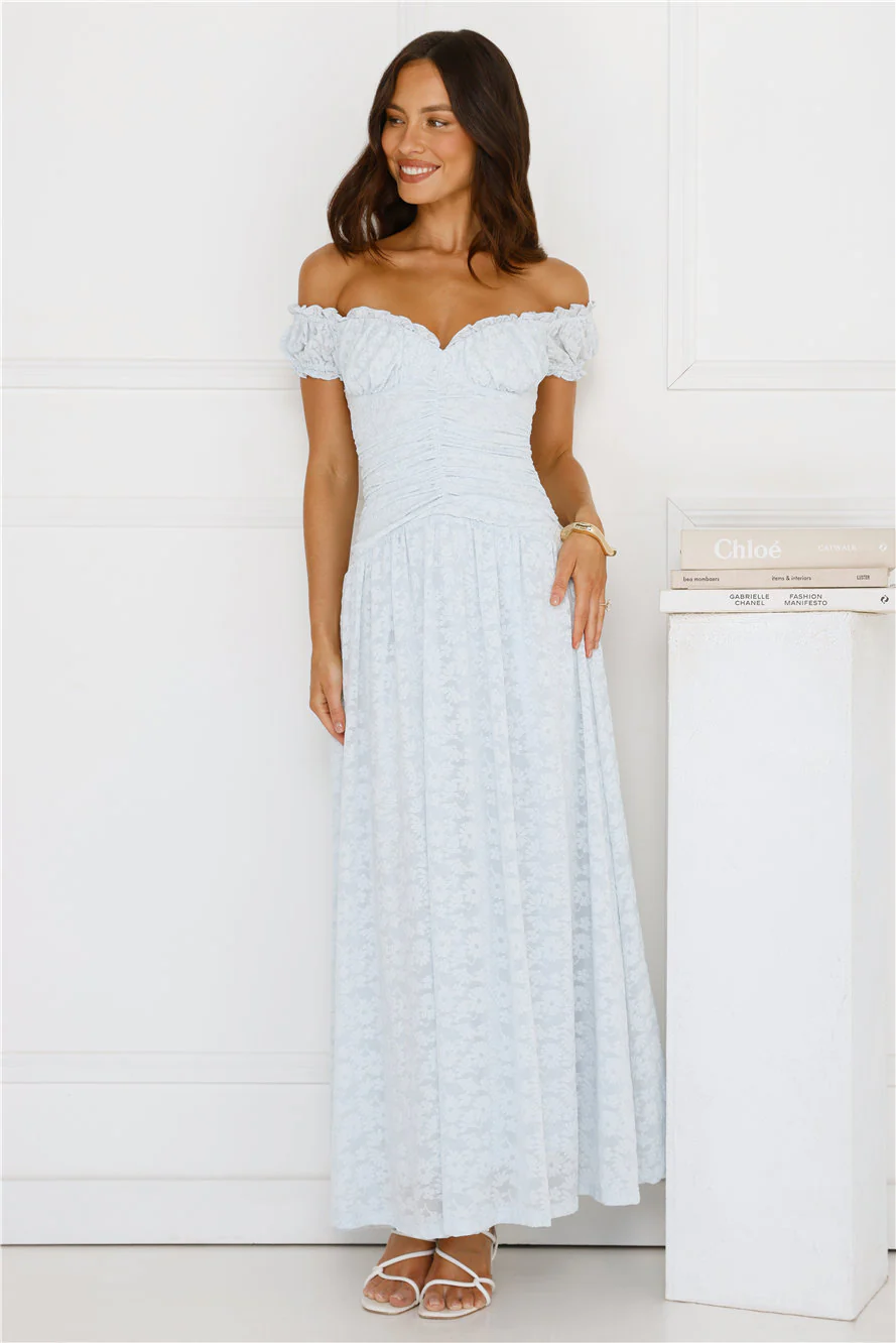 Soft Serve Off Shoulder Maxi Dress Blue
