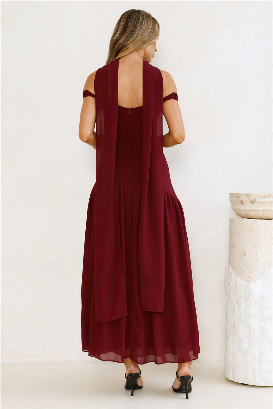 The Style Spotlight Off Shoulder Maxi Dress Burgundy