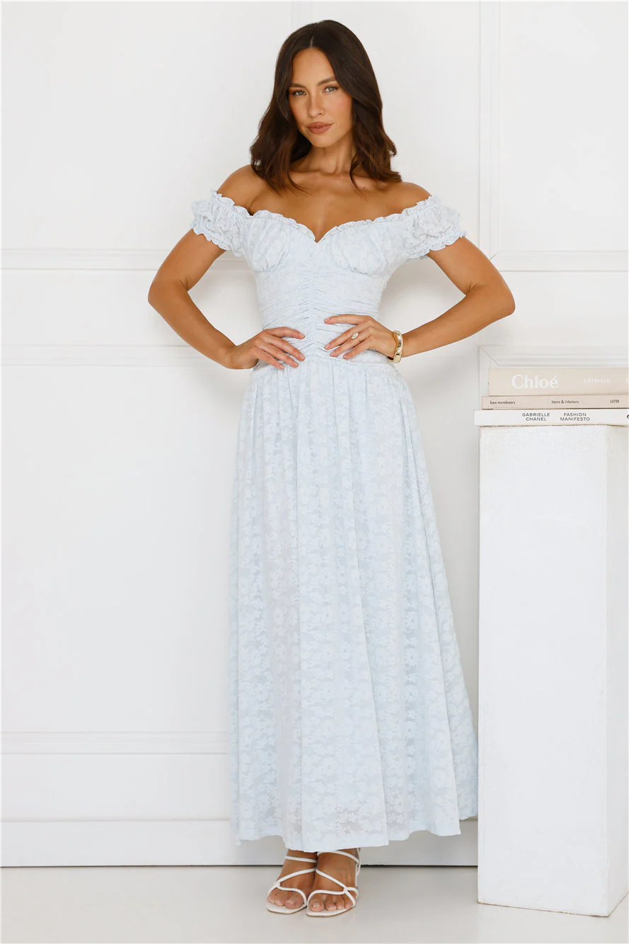 Soft Serve Off Shoulder Maxi Dress Blue