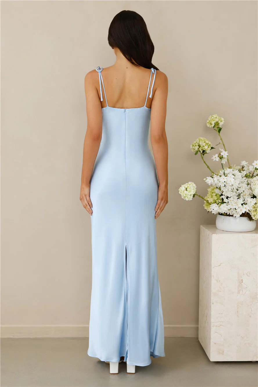 The Penelope Cowl Satin Maxi Dress Blue