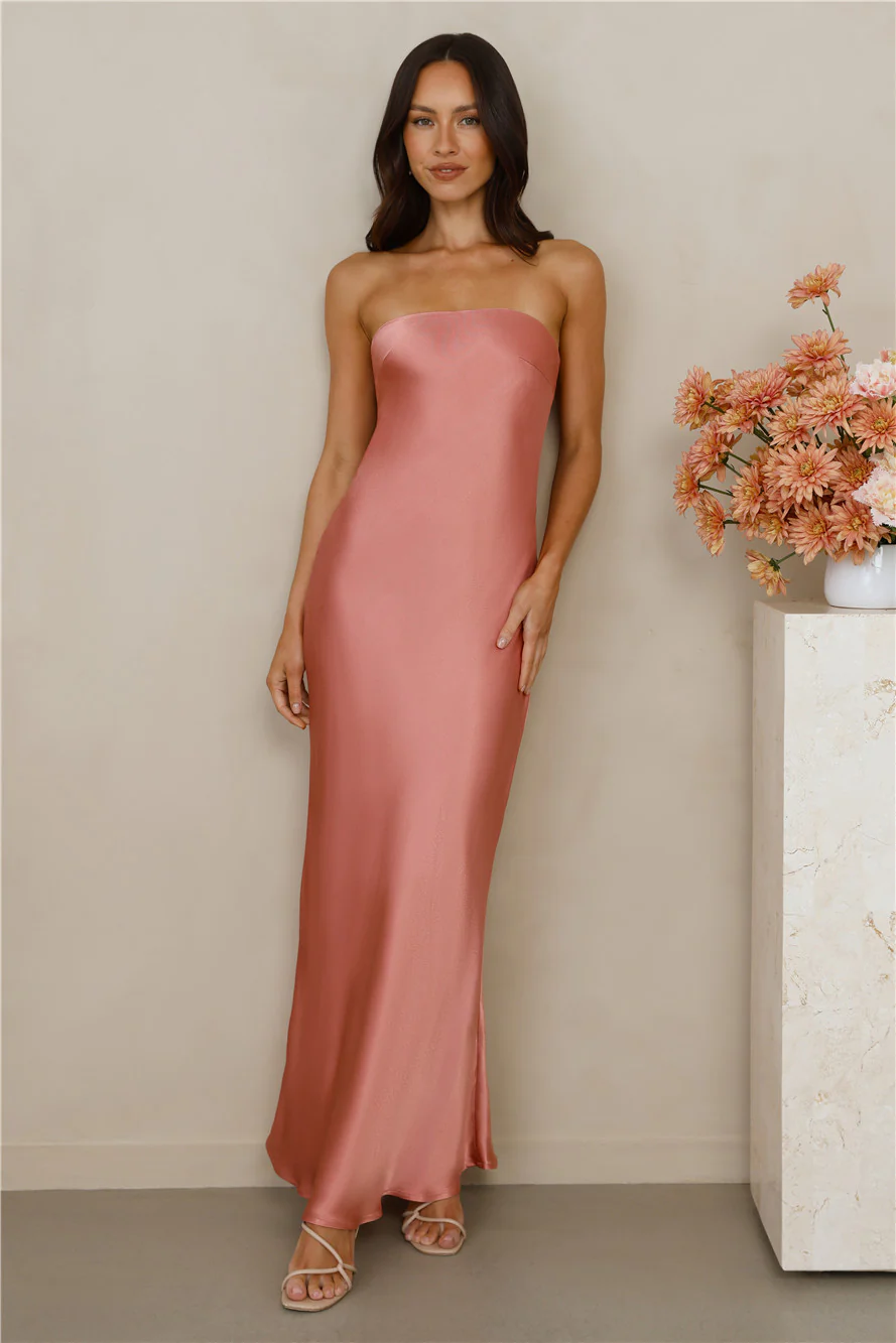 The Felicity Strapless Satin Maxi Dress Rose