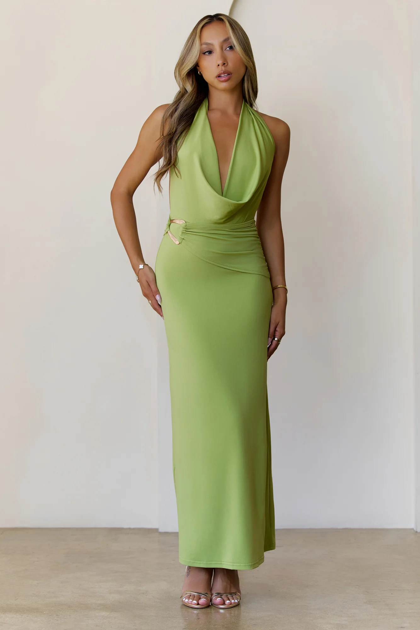 Silk Essence Halter Maxi Dress Green