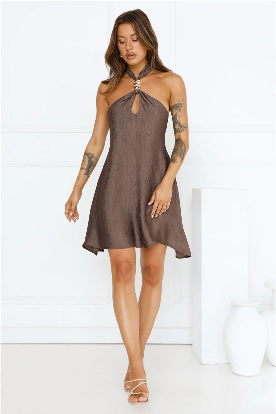 Sunset Muse Halter Mini Dress Brown