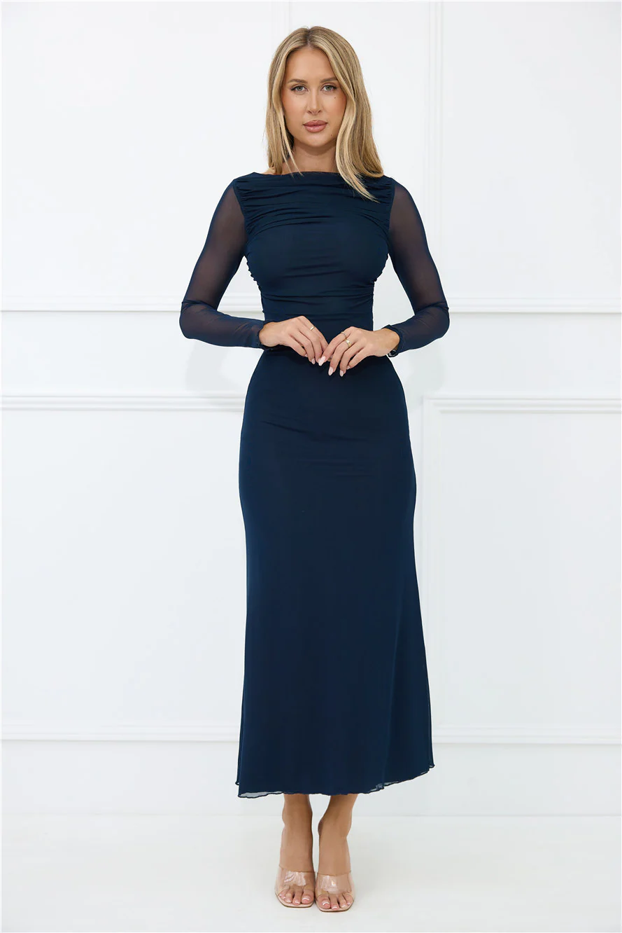 Thinking Pretty Long Sleeve Maxi Dress Navy