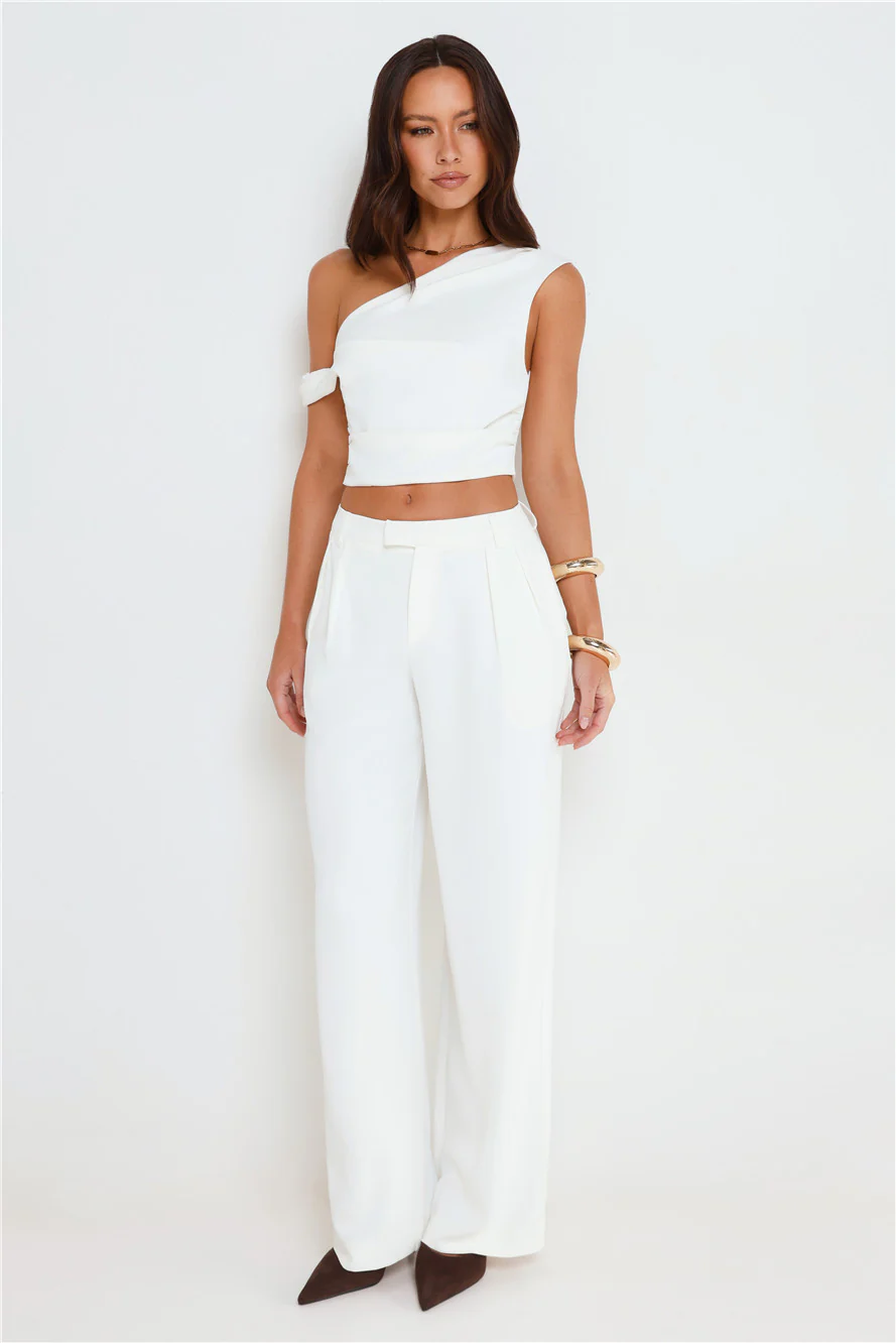 The Edit Tailored Off Shoulder Crop Top White