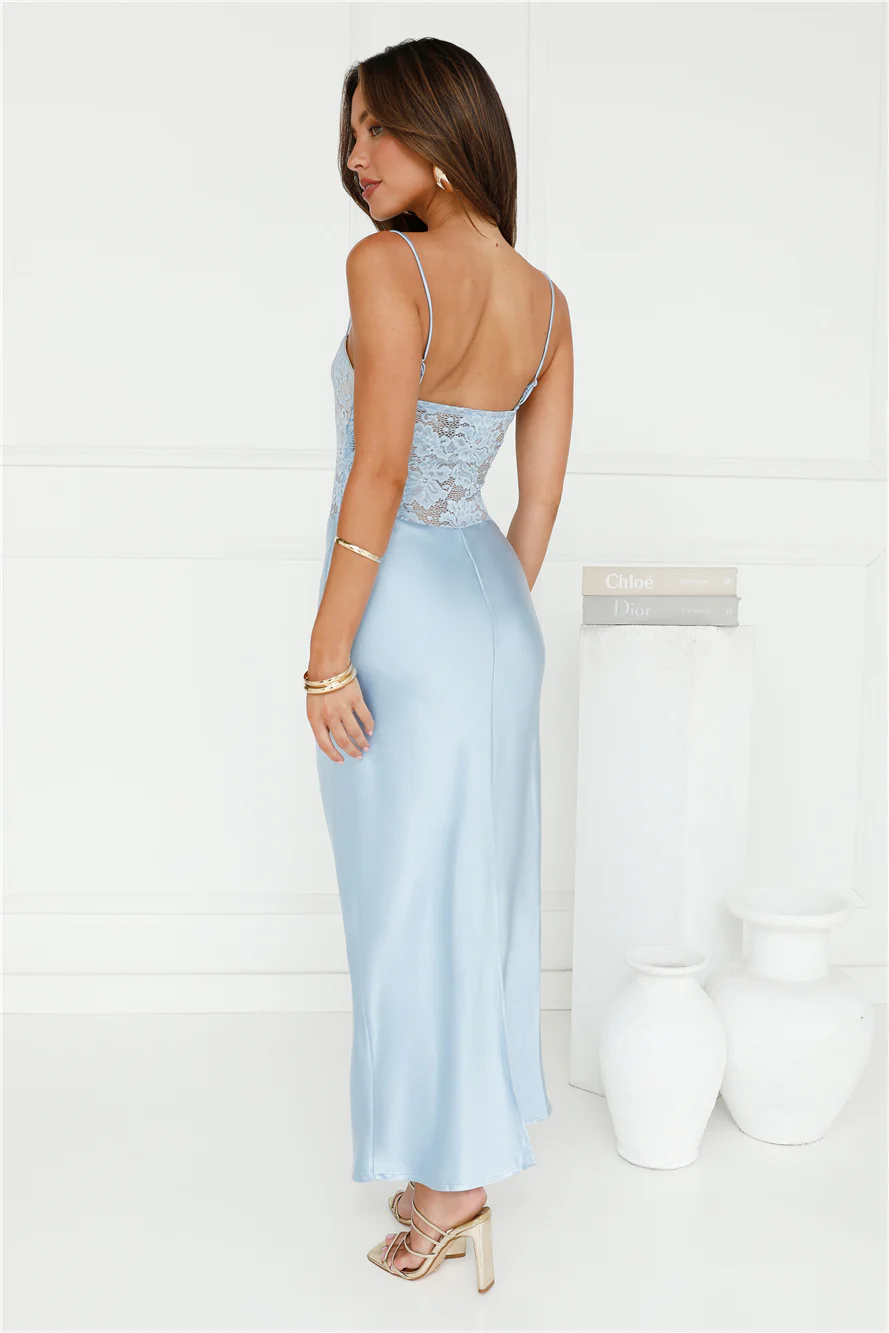 Switch On Satin Maxi Dress Blue