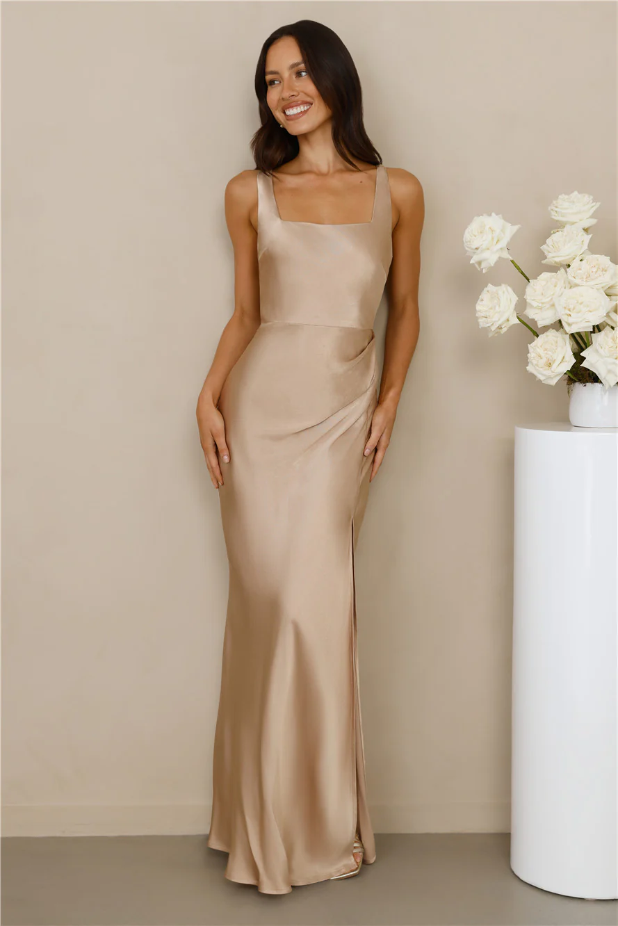 The Evelina Satin Maxi Dress Champagne