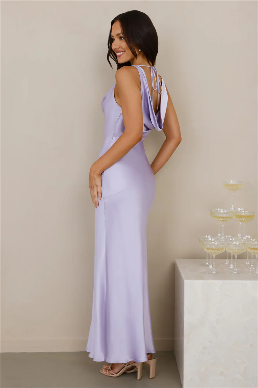 The Loretta Cowl Satin Maxi Dress Lilac